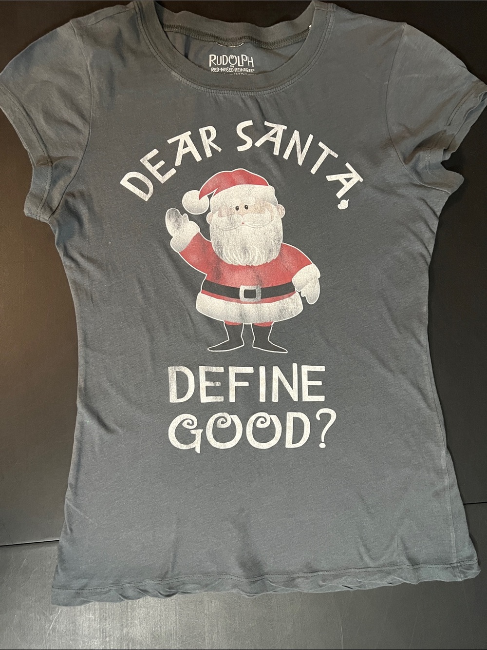 Rudolph Women's Short-Sleeve Graphic Tee - Charcoal with Santa Print
